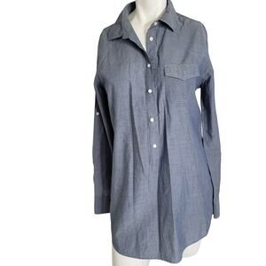 J. Crew Small Button Front Women pocket collar lightweight adjustable sleeve